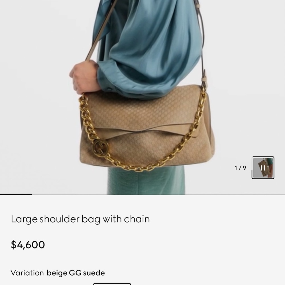 Gucci Tan Shoulder Bag with Gold Chain